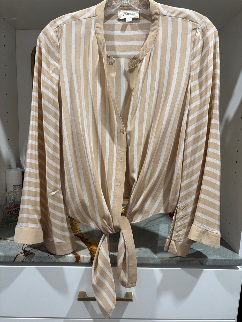 L'AGENCE Cream & Beige Striped Tie-Front Shirt